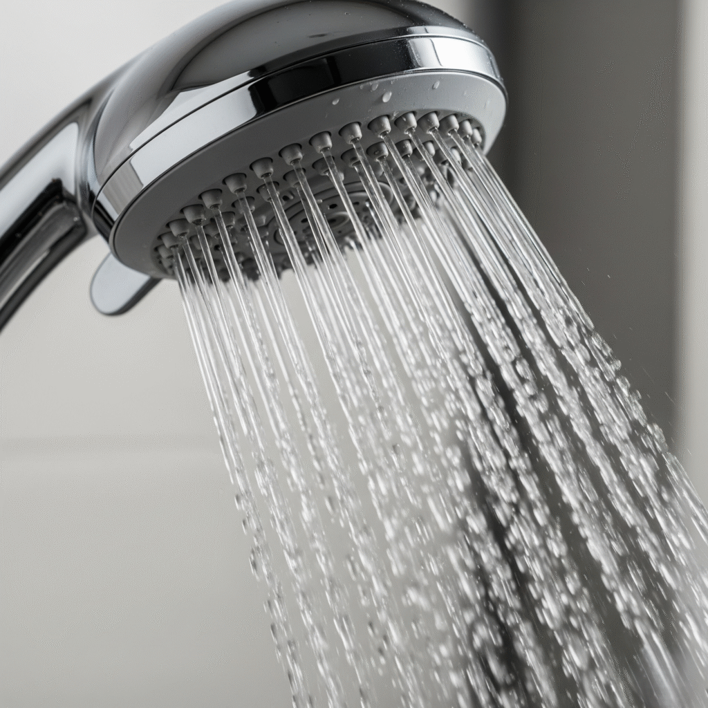 showerhead spraying strong water stream