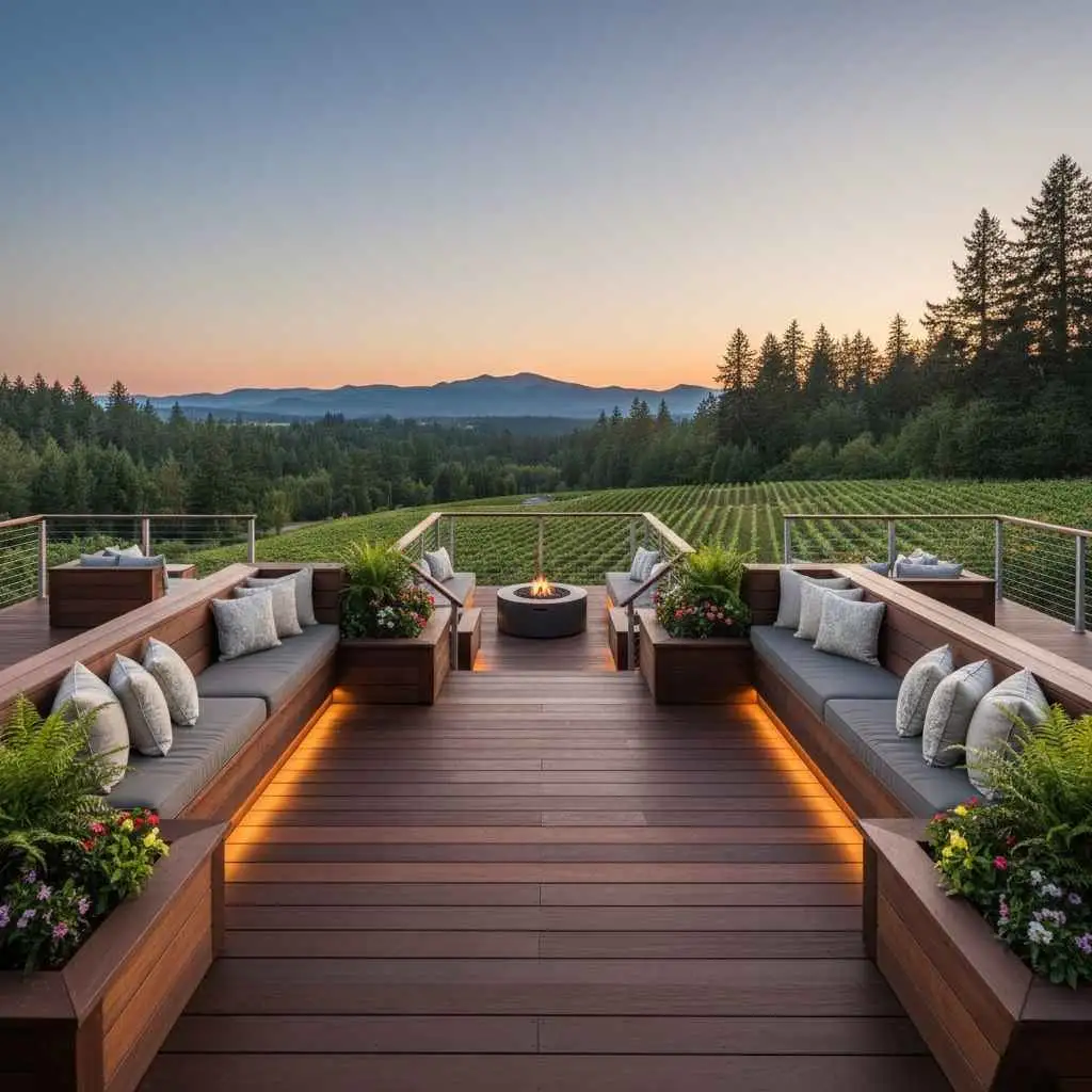 Willamette Valley deck with built-in perimeter benches