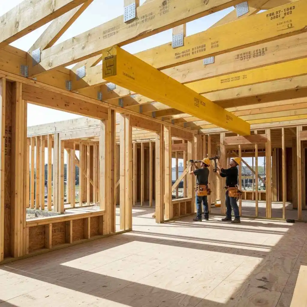 engineered wood beams installed in home framing