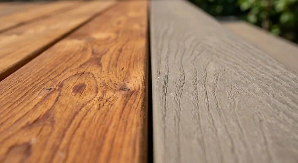 Close-up of wood and composite decking