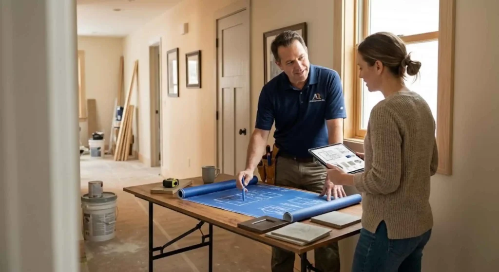 contractor discussing plans with homeowner