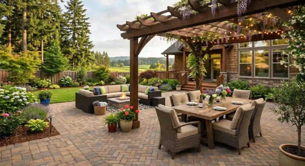 custom paver patio with seating area