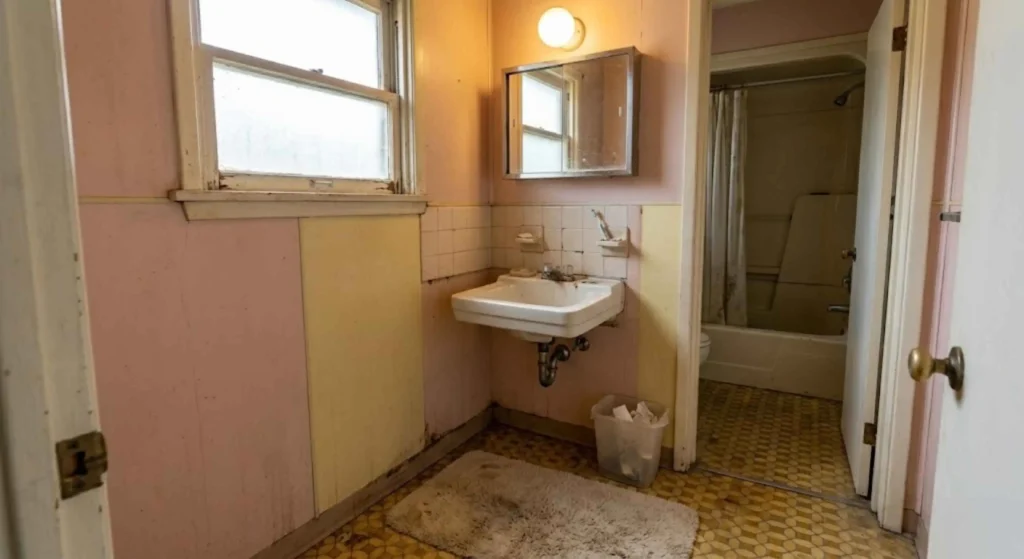 outdated small bathroom before remodel