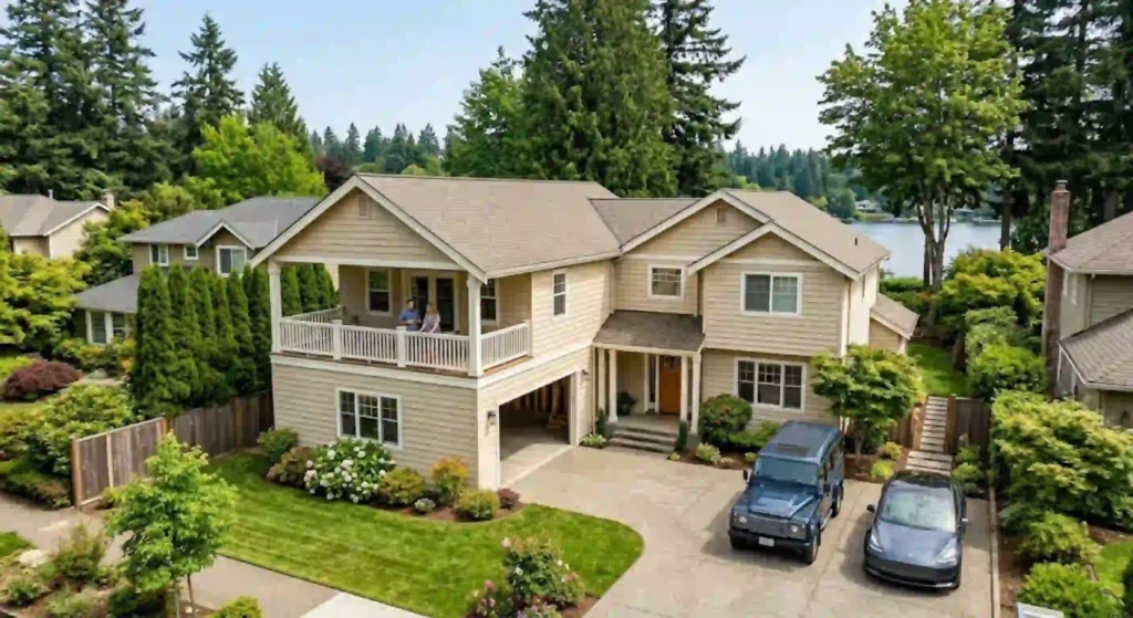 Completed home addition seamlessly matching existing Lake Oswego home