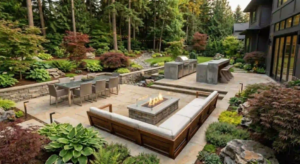 Finished backyard patio construction project in Canby Oregon