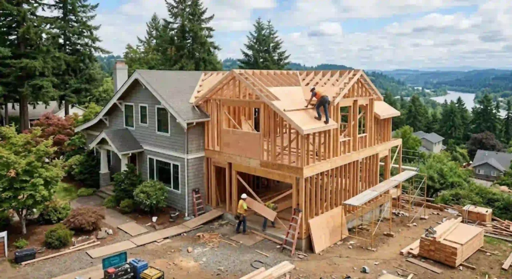 Professional home addition being constructed at an Oregon City residence