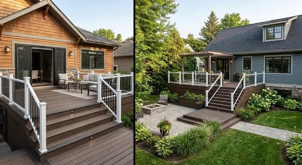 Professionally constructed outdoor deck connected to a Canby Oregon home